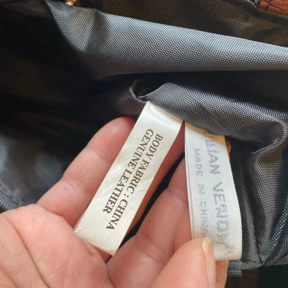 Lilian Vernon Mab Brown Genuine Leather Shoulder Bag Side Pocket - Picture 3 of 7